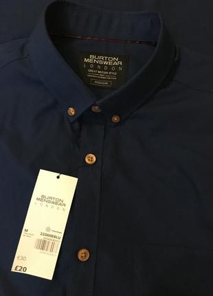 Синяя рубашка оксфорд с коротким рукавом4 фото