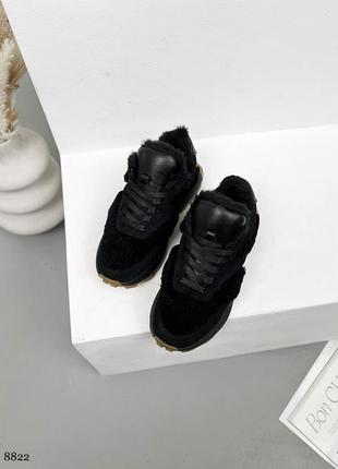 Зимние кроссовки с мехом teddy, черные, натуральная замша8 фото