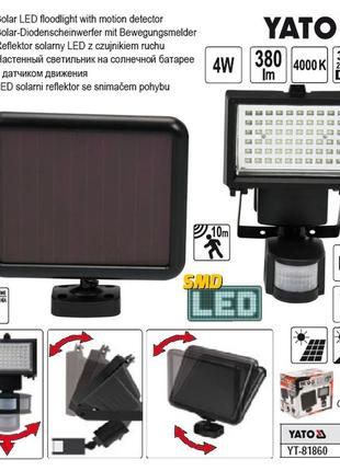 Прожектор yato польша діодний датчик руху сонячна батарея li-ion 3,7 в yt-81860