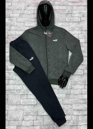 Костюм puma кофта худи хаки брюки черный