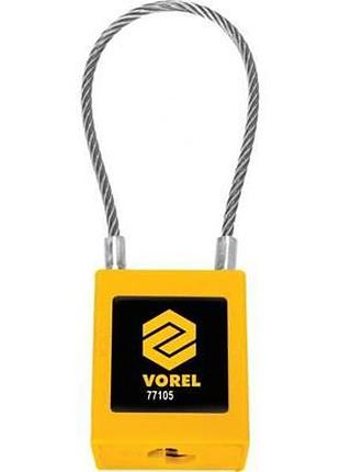 Замок навісний vorel з тросов. дугою ø= 3,2мм, l= 175мм, 2 ключі, корпус покрит нейлоном- 40х20х45мм vr-77105