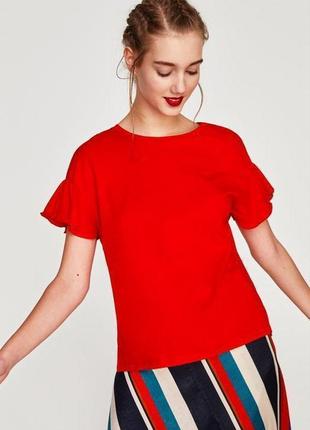 Соковита ошатна футболка з коротким рукавом з оборками zara trafaluc,made in bangladesh