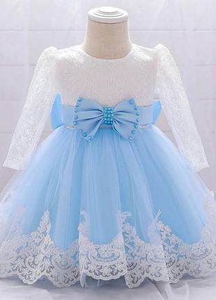 Платье для малышки, бело-голубое, р. 80 см.