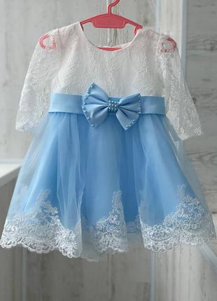Платье для малышки, бело-голубое, р. 80 см.2 фото