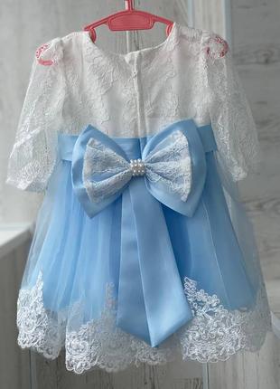 Платье для малышки, бело-голубое, р. 80 см.3 фото