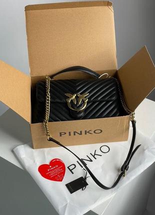 Женская сумка pinko classic lady love bag puff chevron black/gold люкс качество