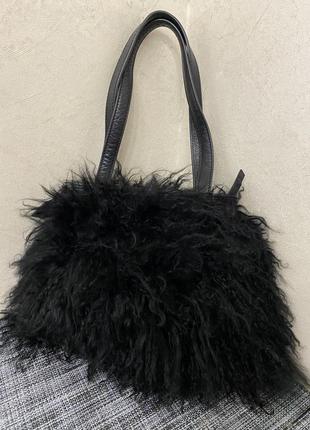 Gharani strok london потрясающая черная сумка из монгольского овечьего меха3 фото
