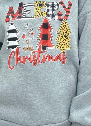 Женский теплый свитшот утепленный на флисе зима новогодний рождество merry christmas батник