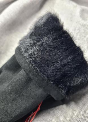Рукавички з хутром теплі чоловічі, теплі рукавички замша з хутром, зимові рукавички замшеві чорні, чоловічі перчатки зима2 фото
