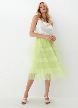 Фатиновая пышная салатовая юбка миди mohito.1 фото