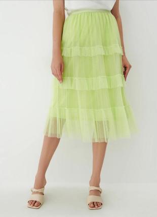 Фатиновая пышная салатовая юбка миди mohito.2 фото