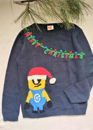 Детский новогодний свитер с миньоном, размер 13 лет