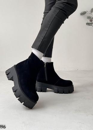 Женские зимние ботинки, черные, натуральная замша5 фото