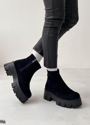 Женские зимние ботинки, черные, натуральная замша3 фото