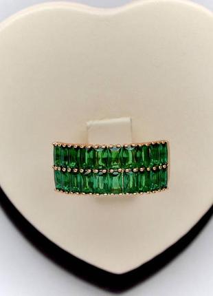 Позолочена каблучка кільце зелені камені медичне золото подарунок позолоченное кольцо зеленые камни медзолото подарок