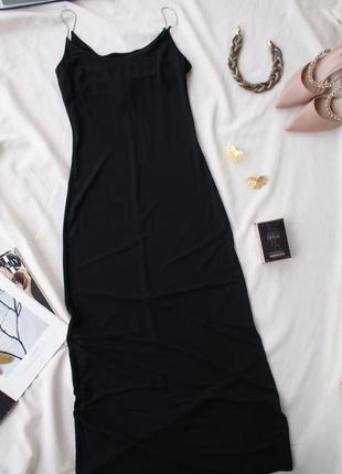 Брендовое длинное черное платье комбинация на бретелях ланцойжках струящаяся от kookai1 фото