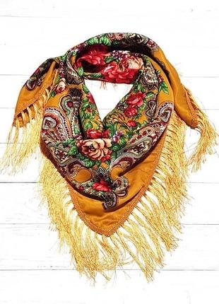 Платок украинский народный с бахромой