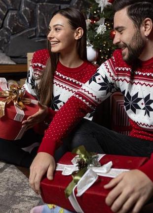 Новогодний свитер с оленями, парные свитера, шерстяной свитер, family look6 фото