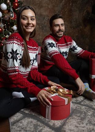 Новогодний свитер с оленями, парные свитера, шерстяной свитер, family look4 фото