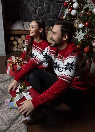 Новогодний свитер с оленями, парные свитера, шерстяной свитер, family look2 фото