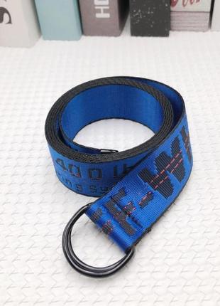 Ремень пояс off white синий с черными кольцами 150 см2 фото