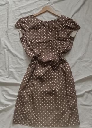 Коричнева сукня у горох на застібці ззаду