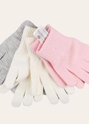 Варежки перчатки женские молочные, розовые1 фото