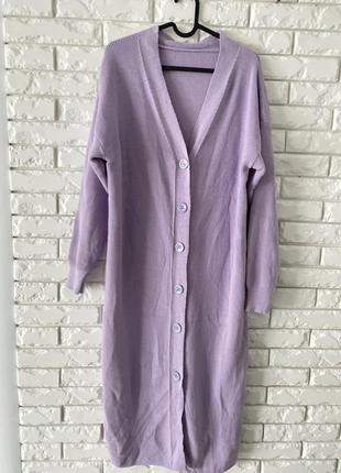 Красивый кардиган длинный на пуговицах сирень 10-12 м-л