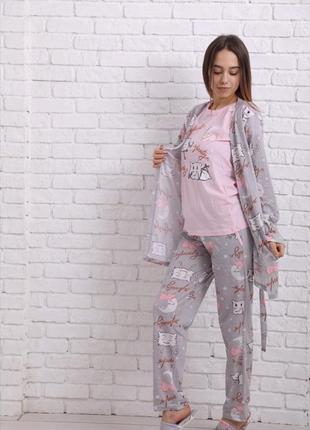 Pijamoni 5в1 халат-футболка-штани-маска-тапки 100%бавовна