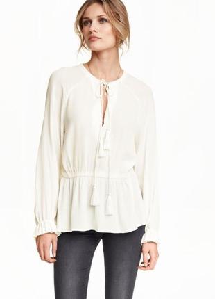 🌿кремовая блуза жатка h&m блузка из жатой ткани на резинке