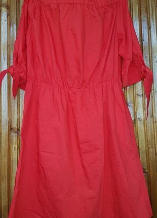 Червоне бавовняне плаття h&m з відкритими плечиками.4 фото