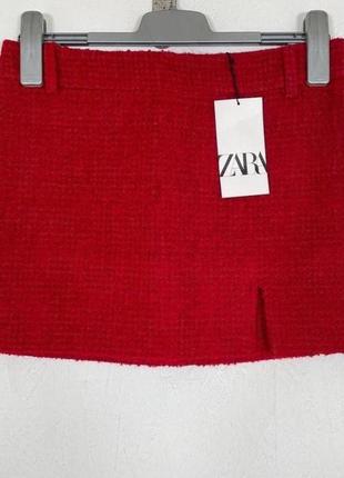Zara мини юбка твидовая zara красная новая с биркой2 фото
