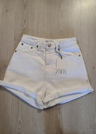 Шорты джинсовые коттон белые разворачиваются zara mom fit 34 38 s m 8197/0095 фото