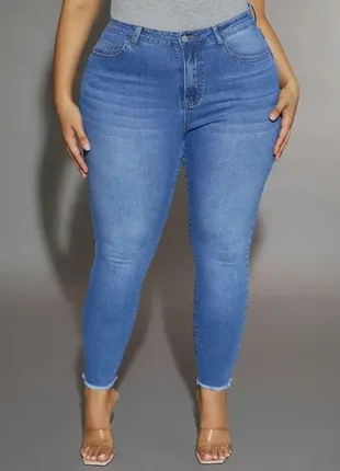 Голубые синие супер стрейчевые джинсы скинни американки высокая талия посадка батал большого размера1 фото