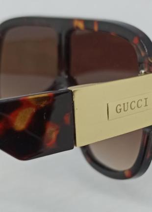 Очки в стиле gucci маска женские солнцезащитные коричневые тигровые с градиентом8 фото