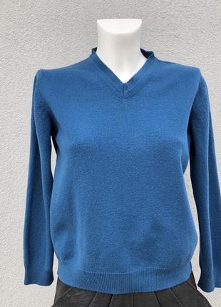 Вовняний синій італійський жіночий джемпер светер