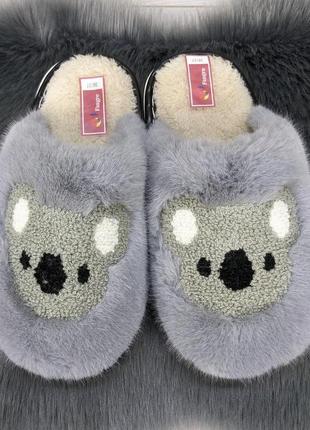 Тапочки жіночі домашні хутряні з коалою сірі 4350