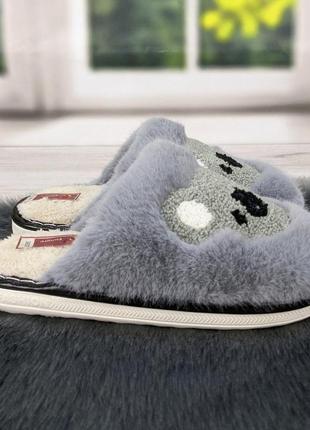 Тапочки жіночі домашні хутряні з коалою сірі 4350