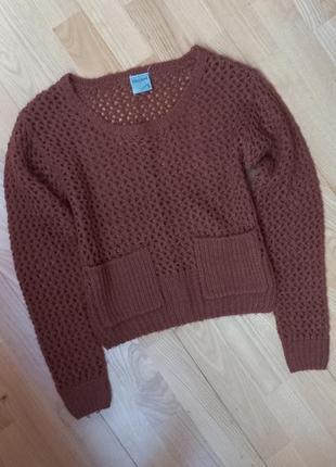 Трендовый свитер кроп топ кофта с карманами сетка укороченный свитер свитшот