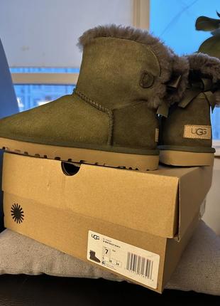 Ugg, mini bailey bow ii, size 38, цвет: оливковый1 фото