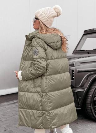Пальто куртка женское теплое зимнее на зиму базовое с капюшоном утепленное черное белое коричневое зеленое хаки пуховик батал длинное стеганое лаковое2 фото