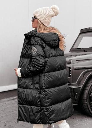 Пальто куртка женское теплое зимнее на зиму базовое с капюшоном утепленное черное белое коричневое зеленое хаки пуховик батал длинное стеганое лаковое10 фото