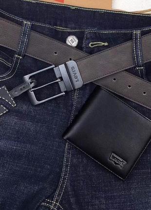 Ремень и портмоне levis мужской подарочный набор черный кошелек на подарок6 фото