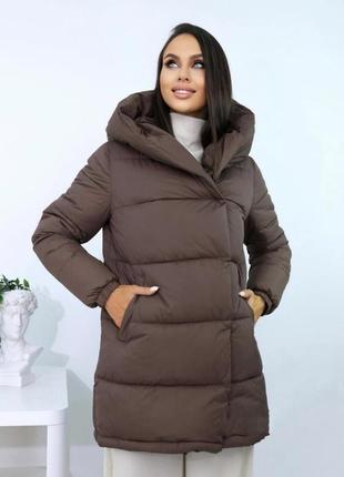 Куртка пальто женская длинная короткая осенняя зимняя демисезонная на осень зима теплая черная бежевая коричневая с капюшоном стеганая базовая батал2 фото