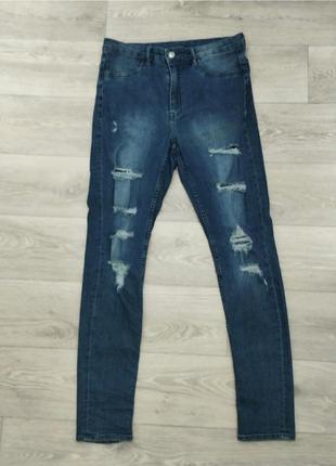 H&m синие джинсы женские с высокой посадкой1 фото