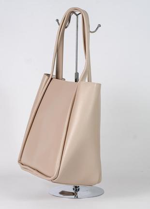 Женская сумка бежевая сумка бежевый шоппер бежевый шоппер классическая базовая сумка на каждый день2 фото