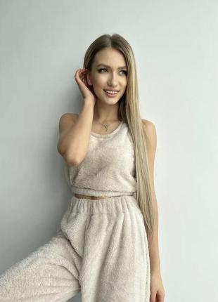 Пижама махровая беж штаны+ топ 42-44 р