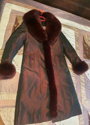 Пальто с мехом ламы и кролика, зимнее. куртка. пуховик