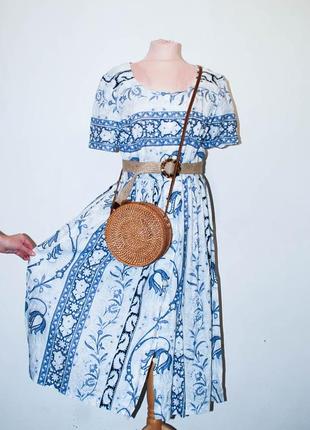 Платье халат халатом на пуговицах  натуральное винтаж винтажное с отрезной широкой  юбкой1 фото