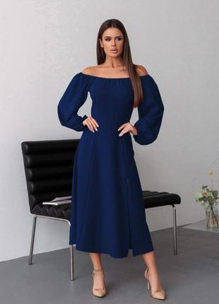 Темно-синее ретро платье с разрезом